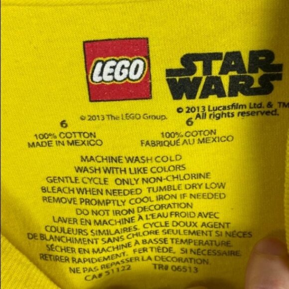 Lego Star Wars Kids T-Shirt Yellow Short Sleeves Size 6 Tee Cotton Crew Neck Tee - Picture 2 of 8